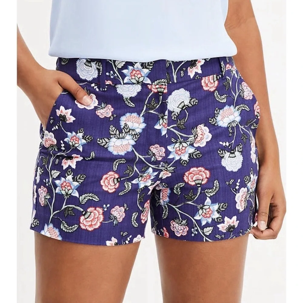 Loft The Riviera Shorts Blue Floral Print‎ Women's Size 12 Coastal Summer Casual